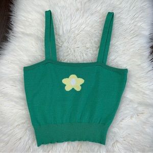 Full Tilt Juniors Small Bright Green Flower Adorable Cropped Sweater Tank Top